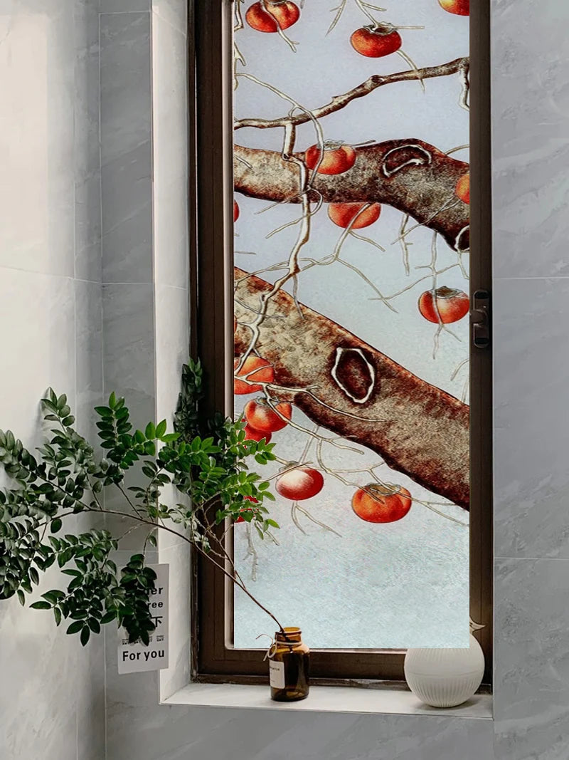 Stained Glass Films Static Cling Window Stickers Opaque Frosted Surface Bedroom Bathroom Decor Window Film Privacy Persimmon