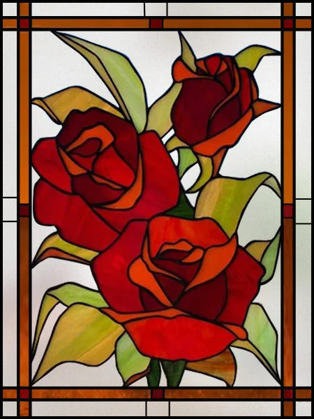 Frosted Stained Glass Window Film, Customized Art Design, Flower Rose, Static Cling Sticker,Home Decor Foil, Treatment