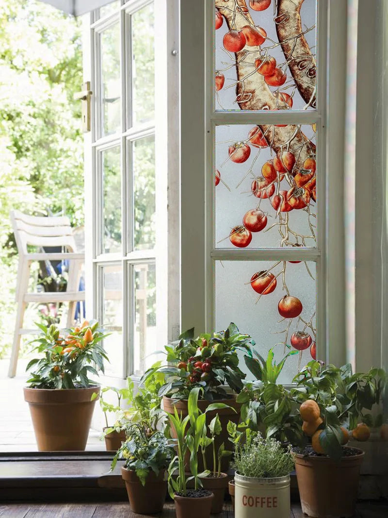 Stained Glass Films Static Cling Window Stickers Opaque Frosted Surface Bedroom Bathroom Decor Window Film Privacy Persimmon