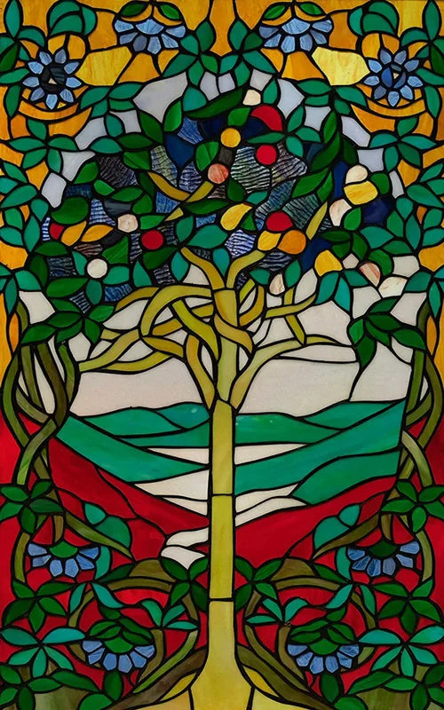 Custom Size Stained Glass Stickers,Static Cling,Frosted Privacy Print, Tree,Rivers for Window, Door, Home Decor