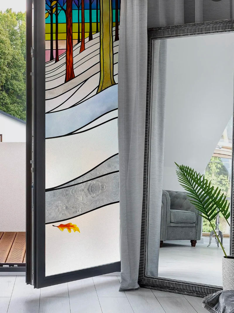 Custom Glass Window Film Static Cling,Stained Glass Films,Window Stickers,Tree Pattern,Frosted For Bathroom Door,Home Decor