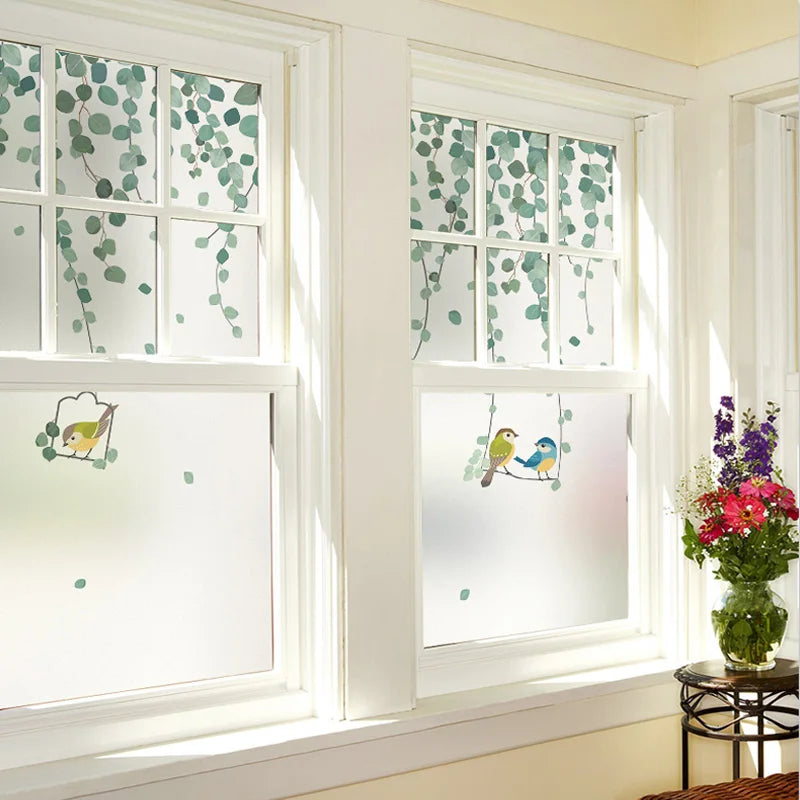 Stained Glass Film Vine Leaves & Birds Frosted Sticker Home Decorative Film Modern Window Accessories BLT3850Custom Size