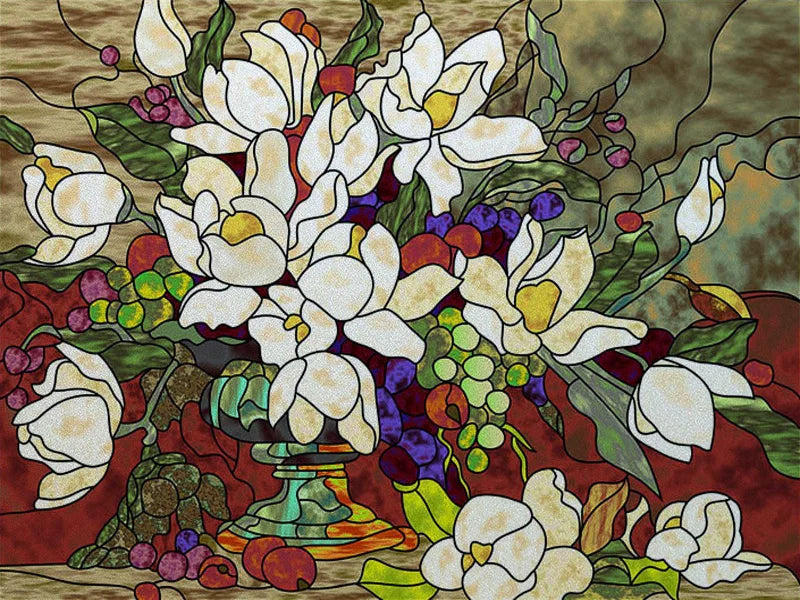 Stained Glass Window Film, Custom Size, Static Cling, Frosted,Flower, Bird, Tree Print for Transom, Glass, Home Decor