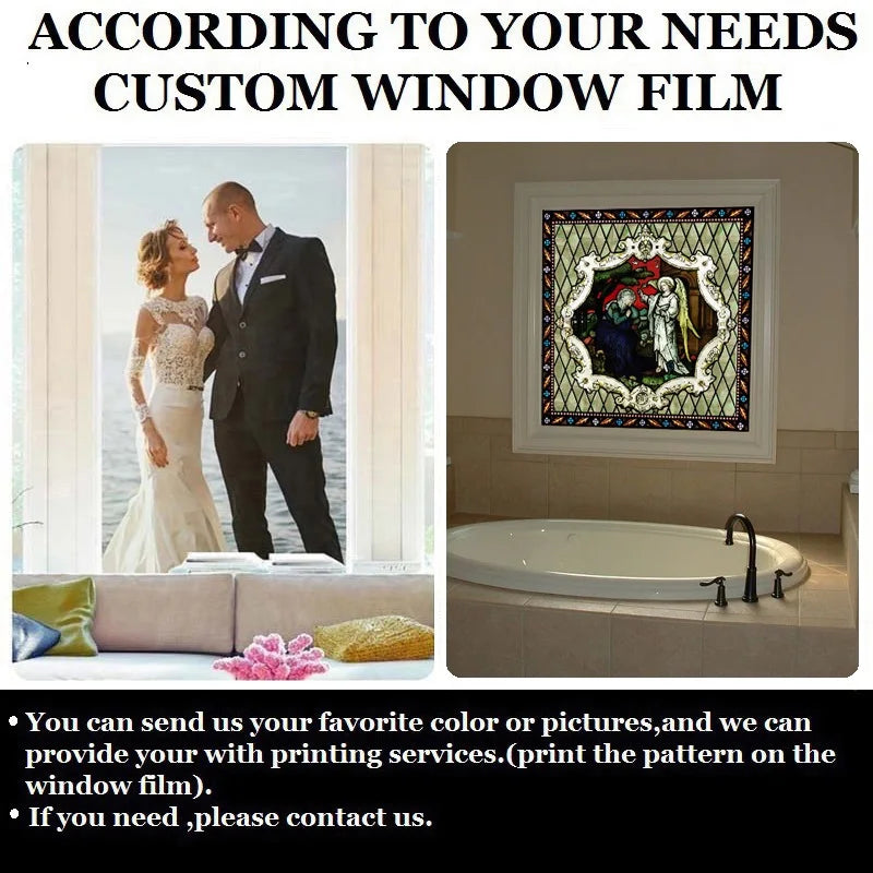 Custom Made Window Film Stained Glass Sticker,Angels Picture,Static Cling Frosted Privacy for House Worship Home Decor