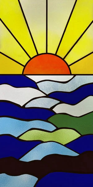 Custom Size Window Film, Stained Glass Stickers, Static Cling, Frosted Privacy Print, Sun,Sailboat,for Window Door, Home Decor