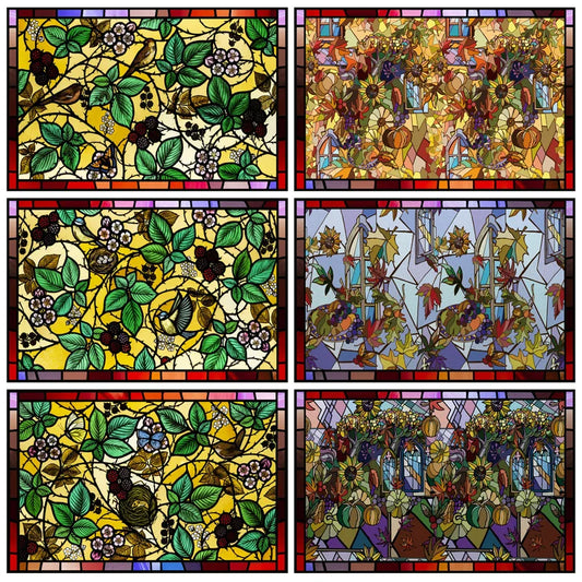 Custom Size Stained Glass Window Film, Frosted Privacy, Static Cling, Vintage for Transom Window, Home Decor, Trees,Flower