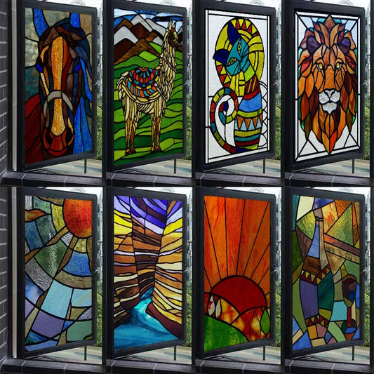 Custom Size Window Film, Stained Glass Films, Frosted Privacy, Static Cling, Retro Colorful Stickers, For Bathroom, Home Decor