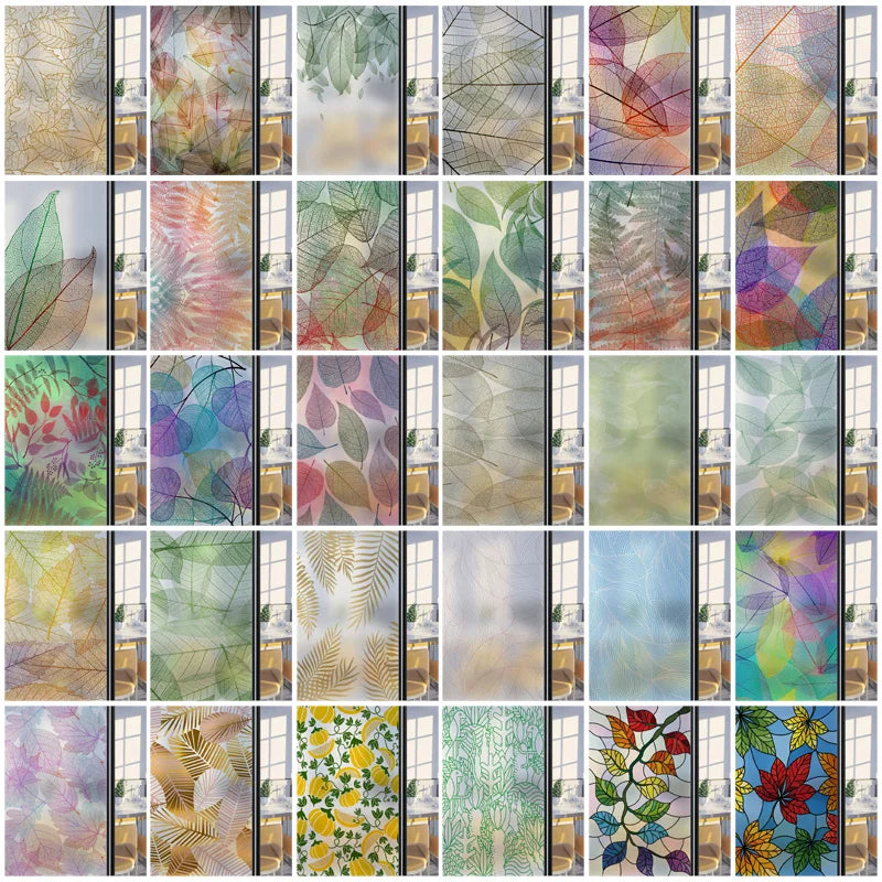 Customized Frosted Stained Glass Window Film, Art Deco Design Leaves,Static Cling, Remove Door Sticker,Home Decor