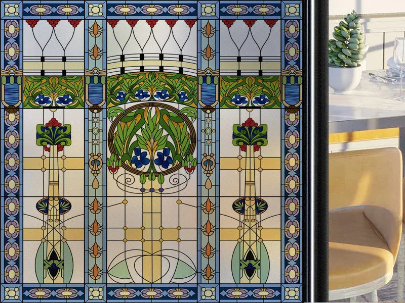 Frosted Stained Glass Window Film, Customized Art Deco Design, Static Cling Door Sticker,Home Decor Foil, Treatment