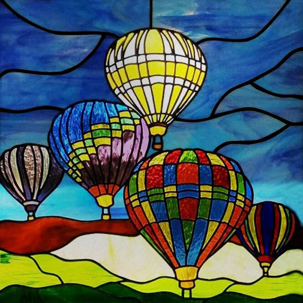 Custom size Stained Glass Wndow Film,Satic Cling Window Films,Decor Foil Stickers Window Treatment For Square Glass Hot air ball