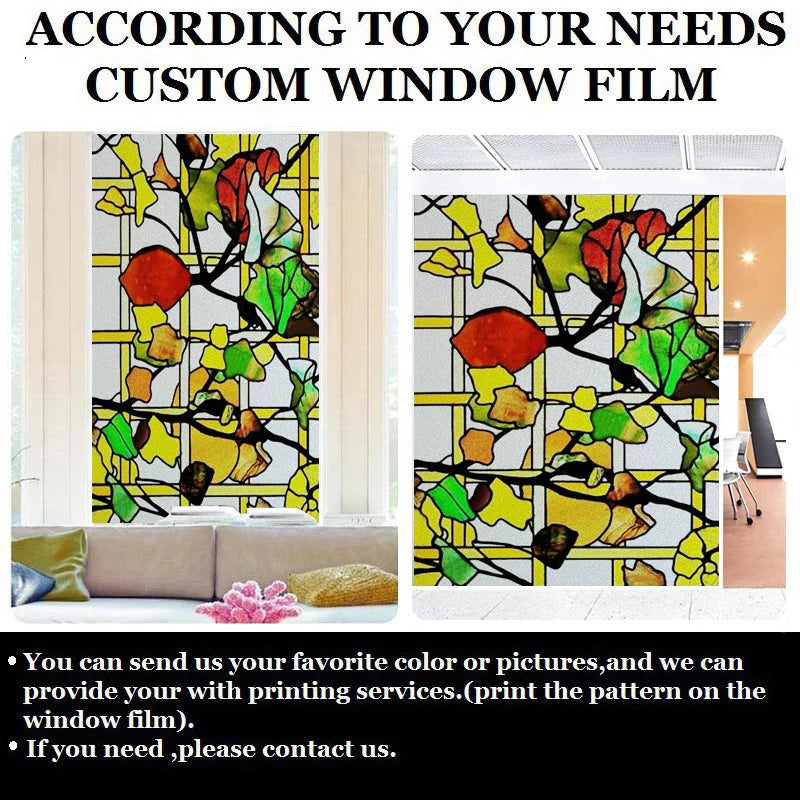Custom Stained Glass Window Films,Frosted sticker,Privacy Static Cling Flower Fruit Trees For Bathroom Sliding door Home Office