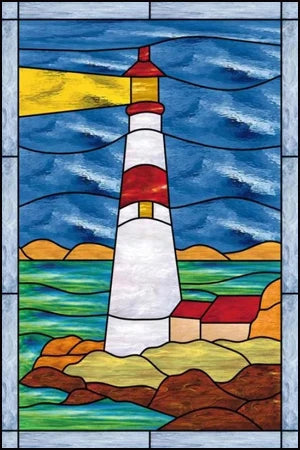 Custom size Stained Glass Films,Privacy Static Cling,Print Castle Lighthouse Sailboat Door Sticker,Office Home Decor