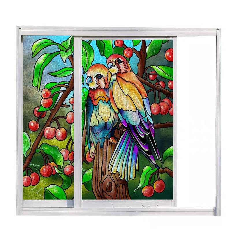 Window Film Frosted Stained Glass Films Static Cling Privacy Door Sticker Kitchen Office Home Decor Birds Peacock Customized