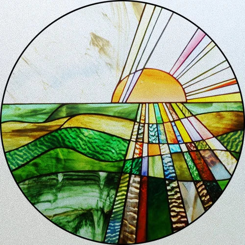 Customized Stained Glass Window Glass Films,Privacy Frosted Static Cling, Classic Pattern for Round Door, Home Decor