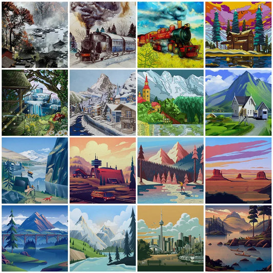 Custom Size Stained Glass Window Film, Retro Landscape Painted, Frosted Static Cling Art, Colored Door Sticker, Home Decor