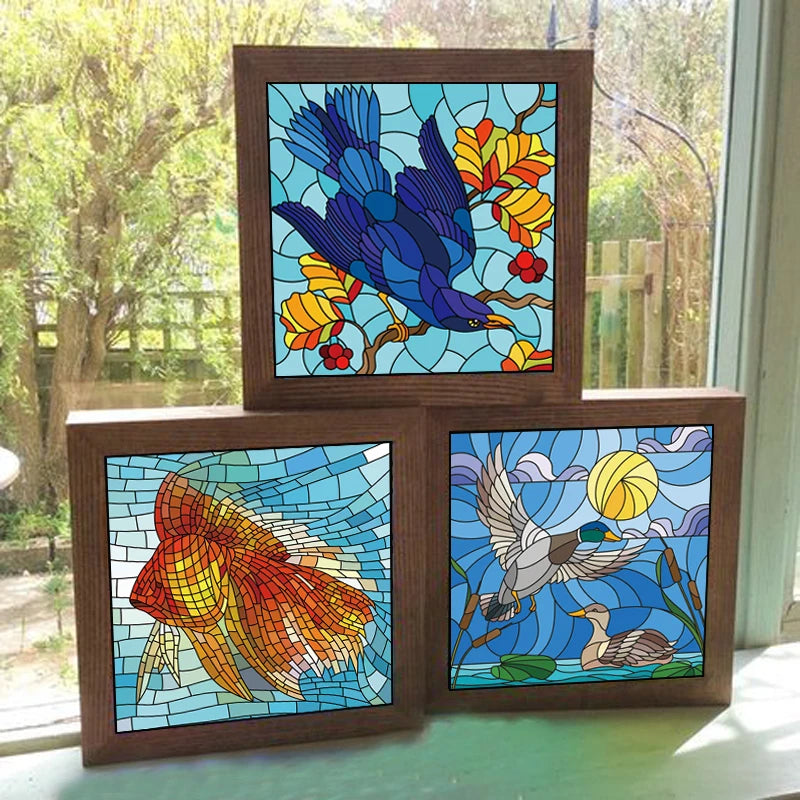 Custom size Glass Films,Window Film Frosted Sticker Fish Cat Birds Animals Print For Kids Room Door Light Box Poster Home Decor