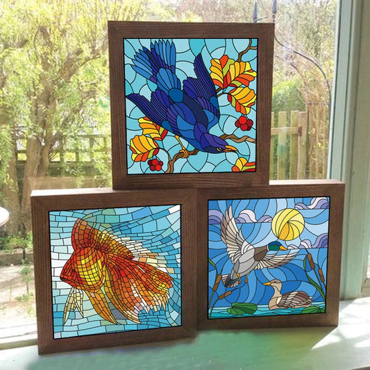 Custom size Glass Films,Window Film Frosted Sticker Fish Cat Birds Animals Print For Kids Room Door Light Box Poster Home Decor