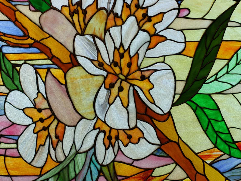 Stained Glass Window Film, Custom Size, Static Cling, Frosted,Flower, Bird, Tree Print for Transom, Glass, Home Decor