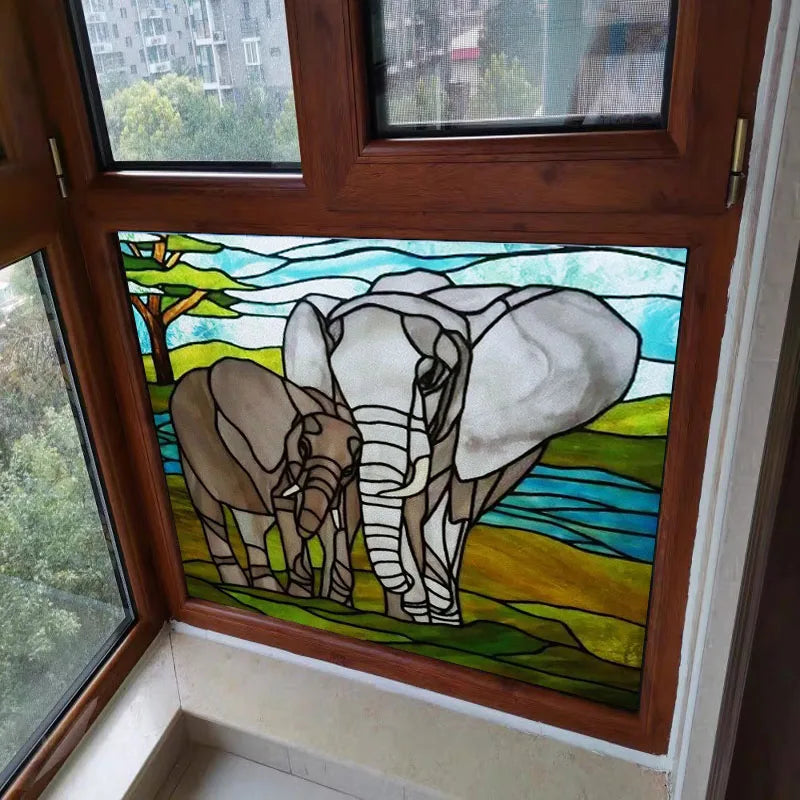 Custom Size Stained Glass Window Film Opaque Frosted Privacy Protection Removable Static Cling Home-Decor Animal Window Covering