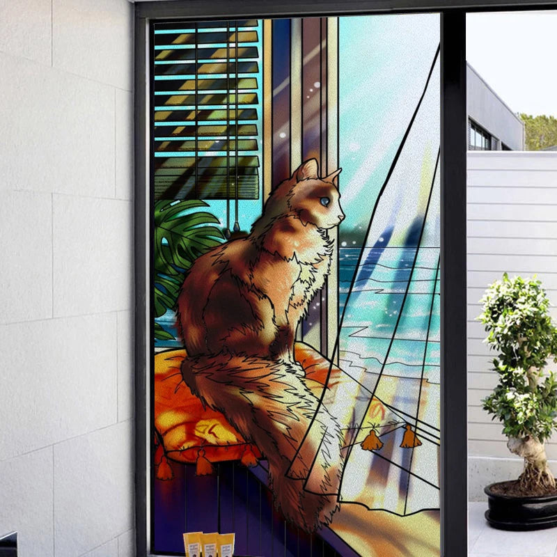 Custom Size Stained Glass Window Film Door Stickers Frosted Privacy Protection Reusable Removable Home-Decor Window Covering