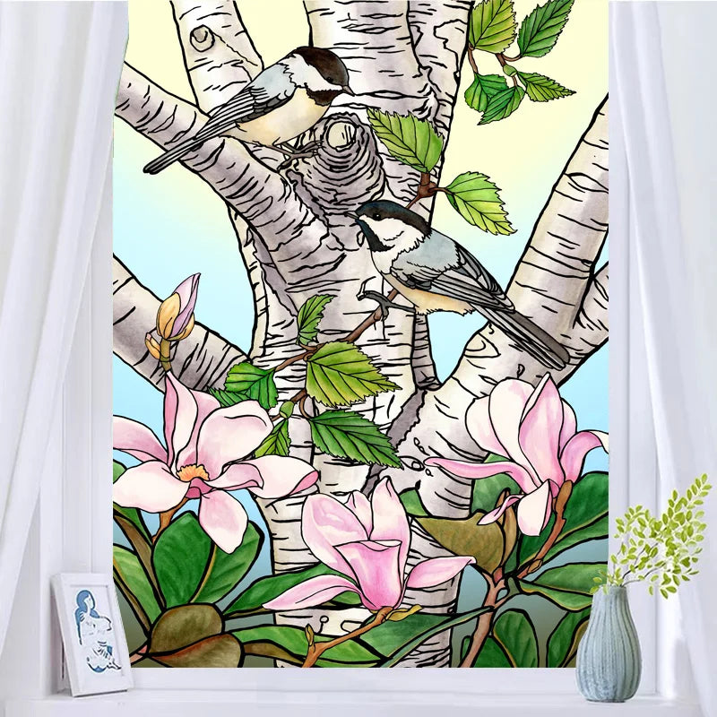 Custom size Glass Films,Stained Glass Stickers Static Cling,Frosted Privacy Print Tree,Rivers,Hill For Window Door Home Decor