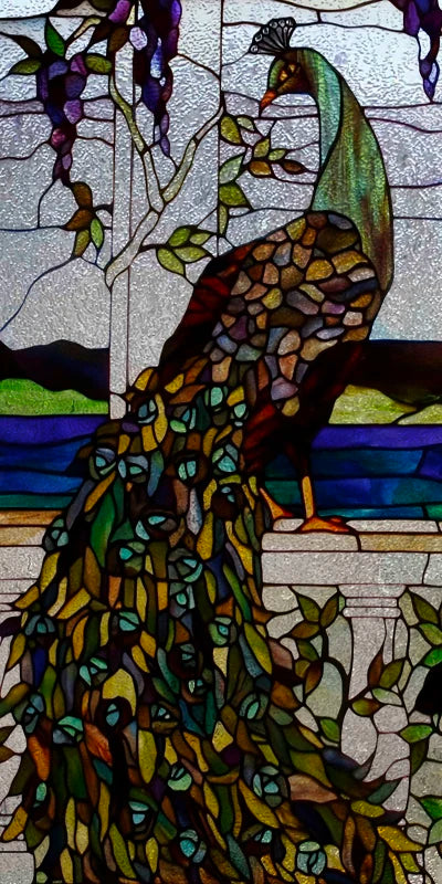 Custom Size 3D Matte Window Film, Stained Glass, Decorative UV Window Sticker, Privacy Frosted Static Cling, Home Decal,Peacock