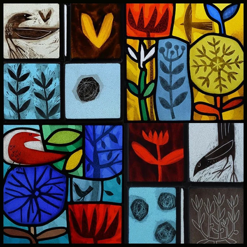 Custom size Glass Films Stained Glass Stickers Static Cling Frosted Privacy PVC Print Natural Village For Window Door Home Decor