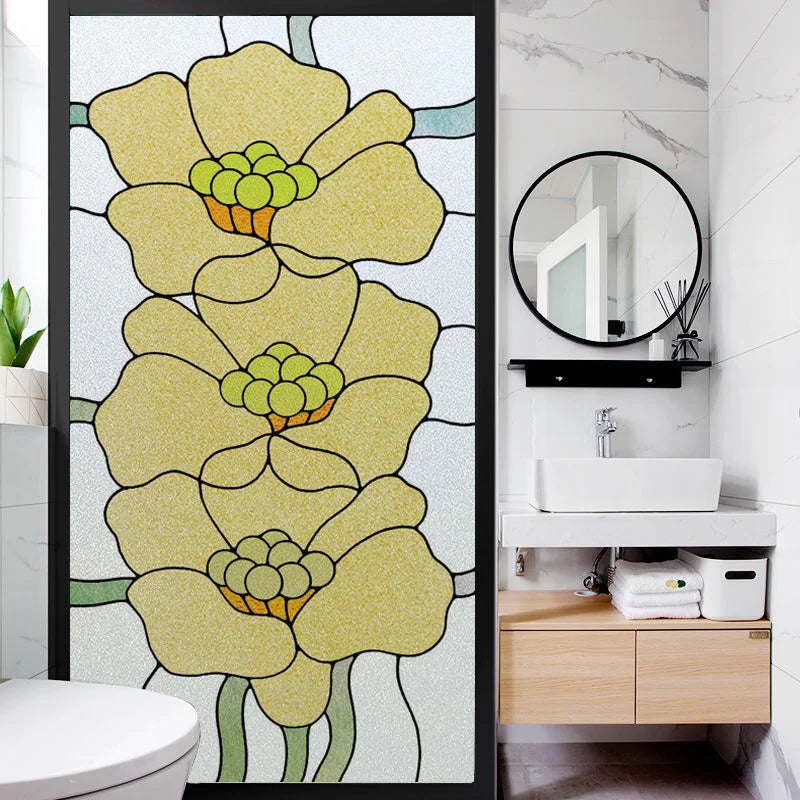 Window Film Stained Glass Stickers,Custom size Static Cling Rose,Flower Privacy Films Door Sticker Kitchen Office Home Decor