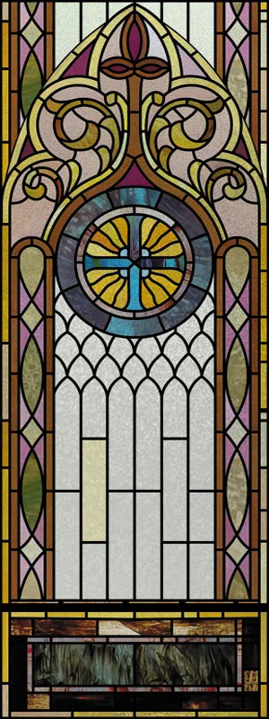 Gothic Rose Glass Window Film, Frosted Stained, Fake Window with Cross, Church Style Sticker, Can Do Custom Size