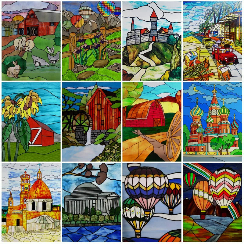 Stained Glass Wndow Film Frosted Glass Sticker Forest Custom Size Castle Cartoon For Kids Room Door Poster Home Decor