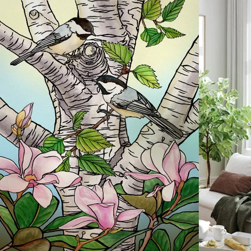 Custom size Glass Films,Stained Glass Stickers Static Cling,Frosted Privacy Print Tree,Rivers,Hill For Window Door Home Decor