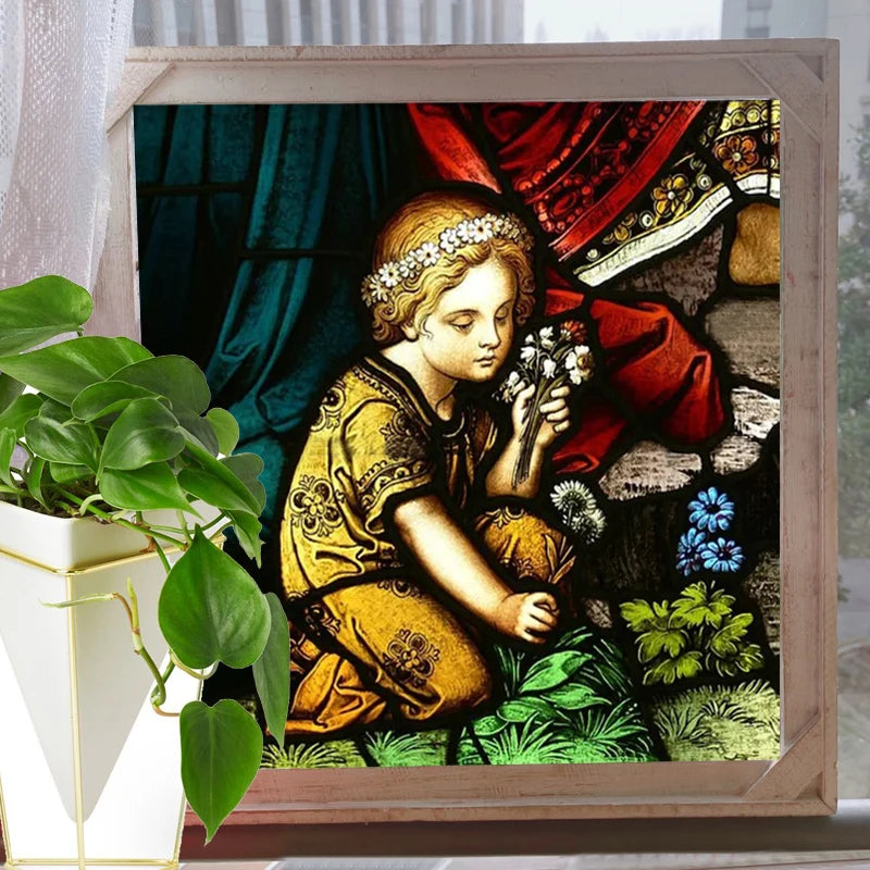 Custom Frosted Stained Glass Window Film,Static Cling Reusable,Jesus Christ Angels Virgin Mary Picture Decor Window Treatment