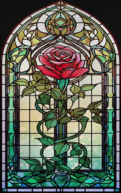 Rose Stained Glass Window Film, Frosted Window Film, ,Privacy,No Glue, Static Cling, Home Decorative