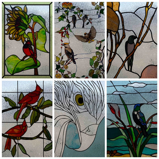 3D Matte Window Film,Stained Glass Decorative Uv Window Sticker,Privacy Frosted Static Cling,Custom size for Glass,Birds,Peacock