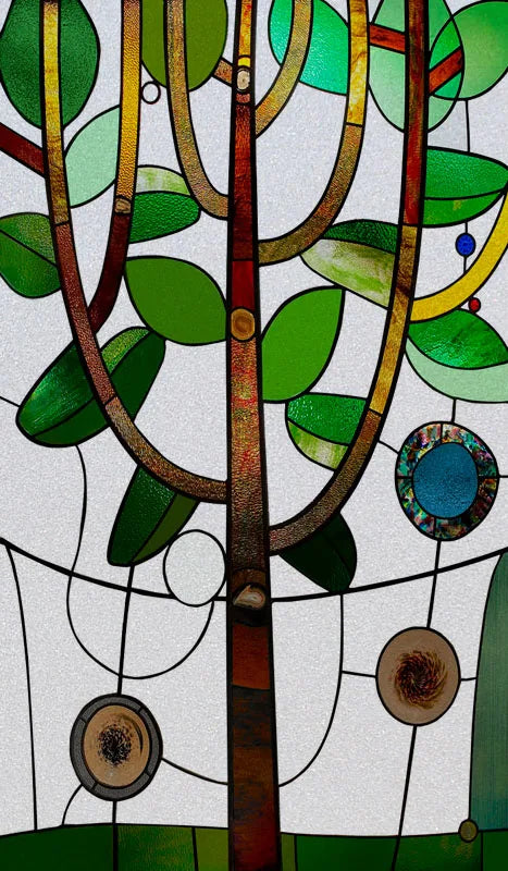 Stained Glass Vinyl Window Stickers Frosted Surface Bedroom Bathroom Decor Window Film Privacy Lucky tree Custom Size