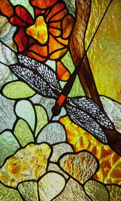 Custom size Glass Films,Stained Glass Stickers Static Cling,Frosted Privacy Print Dragonfly Butterfly for Window Door Home Decor