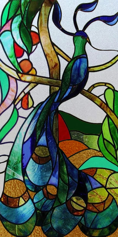 Customized Size No Glue Static Cling Frosted Stained Glass Film Window Films Sticker for Bathroom Door Home Decor Church Peacock