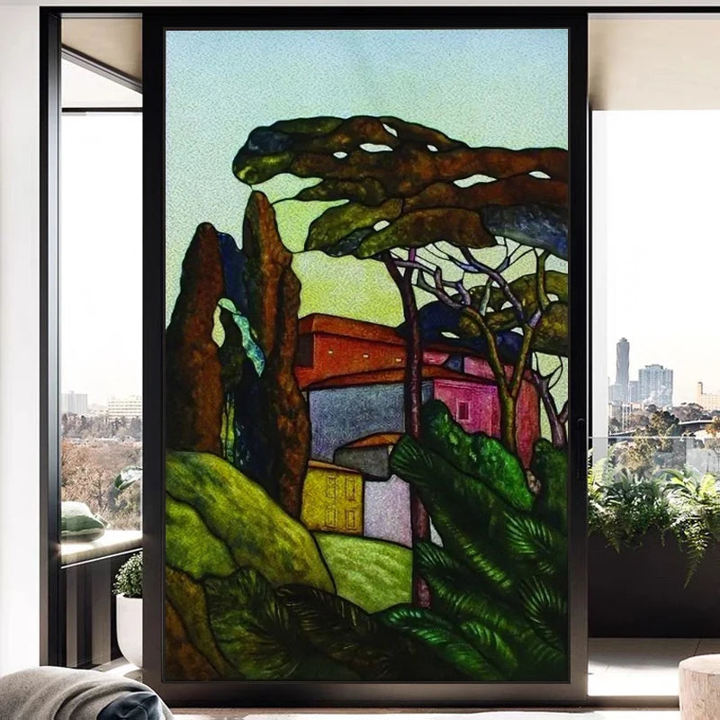 Custom Size Stained Glass Stickers,Static Cling,Frosted Privacy Print Tree, Window Door, Home Decor