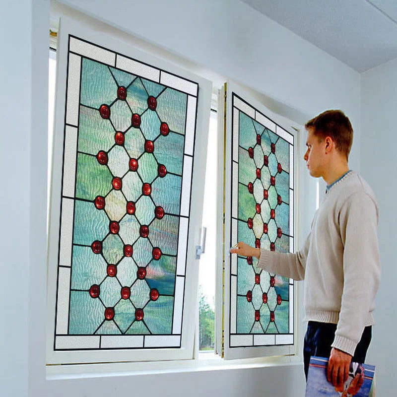 Window Film Victorian Stained Glass Films Customized  Church-style Static Cling Sticker Kitchen Bathroom Substitute for Home