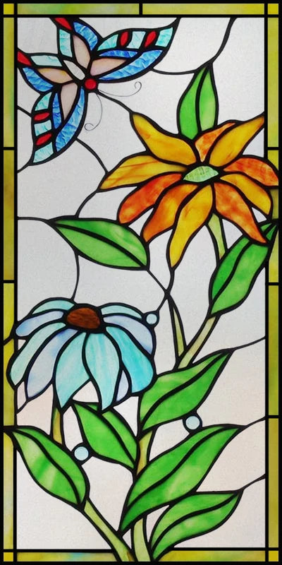 Custom Size Stained Glass Window Film Frosted Privacy Static Cling Retro Prairie Style Stickers Shower Kitchen Home Decor Flower