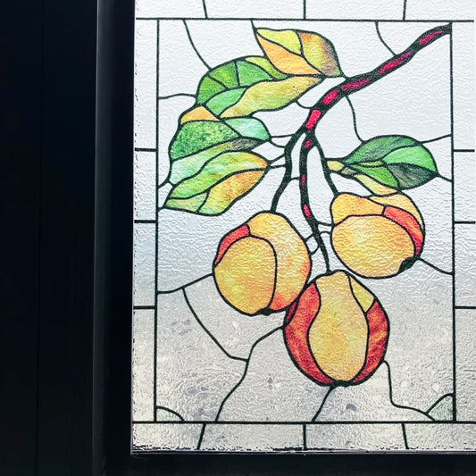 Custom Size 3D Matte Window Film, Stained Glass, Decorative UV Window Sticker, Privacy Frosted Static Cling Fruit, Home Decal