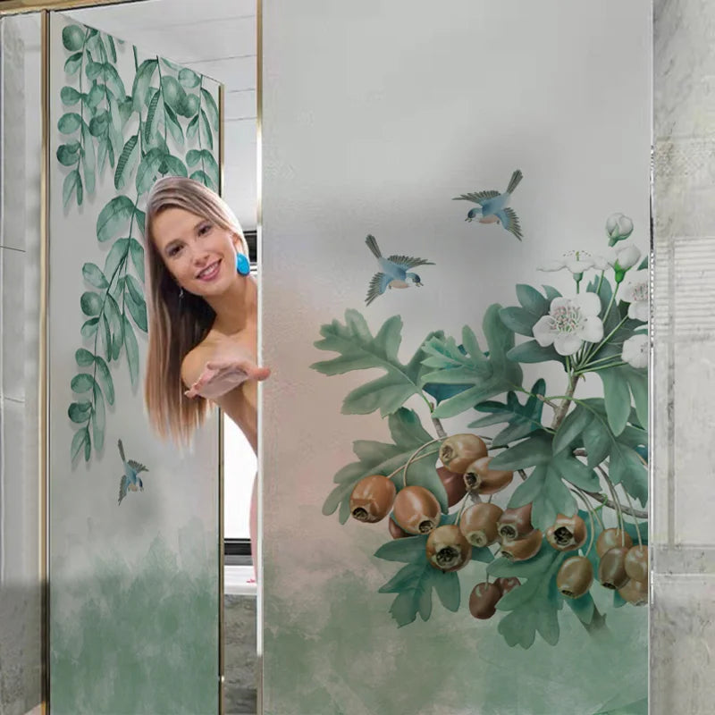 Green plant glue-free electrostatic glass film sticker window grille sticker toilet bathroom opaque privacy Custom window film