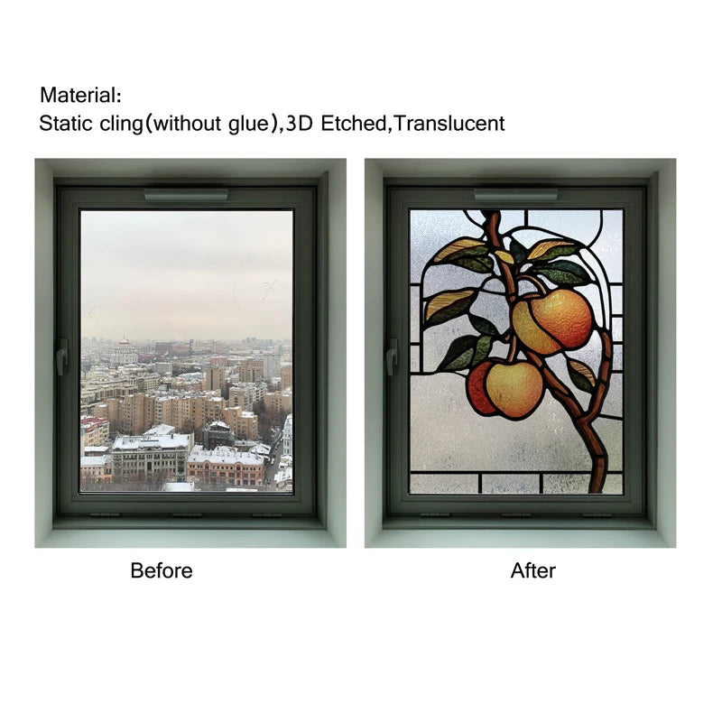 Custom Size 3D Matte Window Film, Stained Glass, Decorative UV Window Sticker, Privacy Frosted Static Cling Fruit, Home Decal