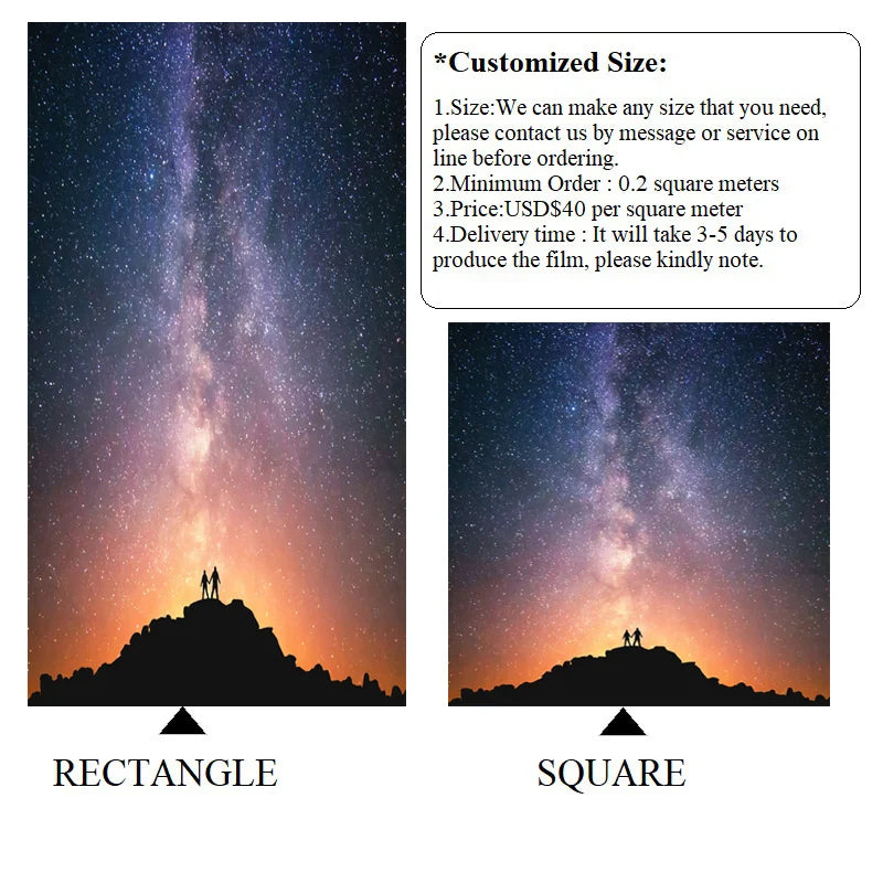 Stained Glass Window Glass Film Frosted Sticker Static Cling Starry Sky,Custom made any Window Size/Shape,Print with Your Photo