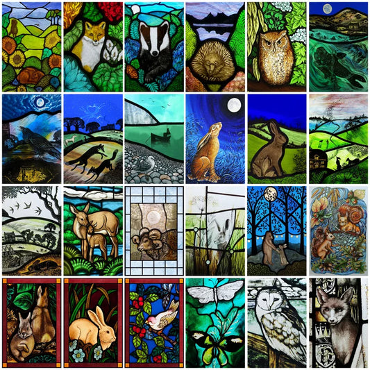 Custom Size Stained Glass Window Film Animal Pattern Rabbit Crow  Bird Fox For Rectangular Shape Glass Office Home Decor