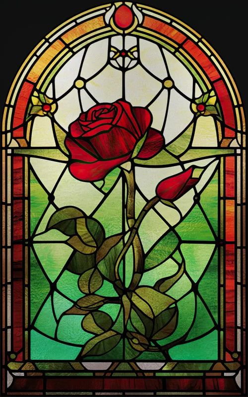 Rose Stained Glass Window Film, Frosted Window Film, ,Privacy,No Glue, Static Cling, Home Decorative