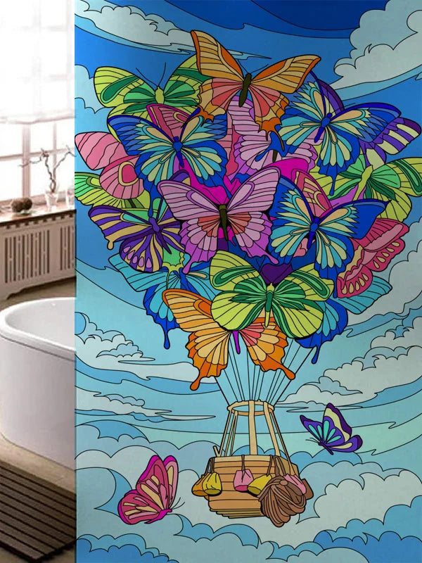 Stained Glass Window Film, Frosted Glass Sticker, Custom Size Castle Cartoon Pattern for Kids Room Door, Poster, Home Decor