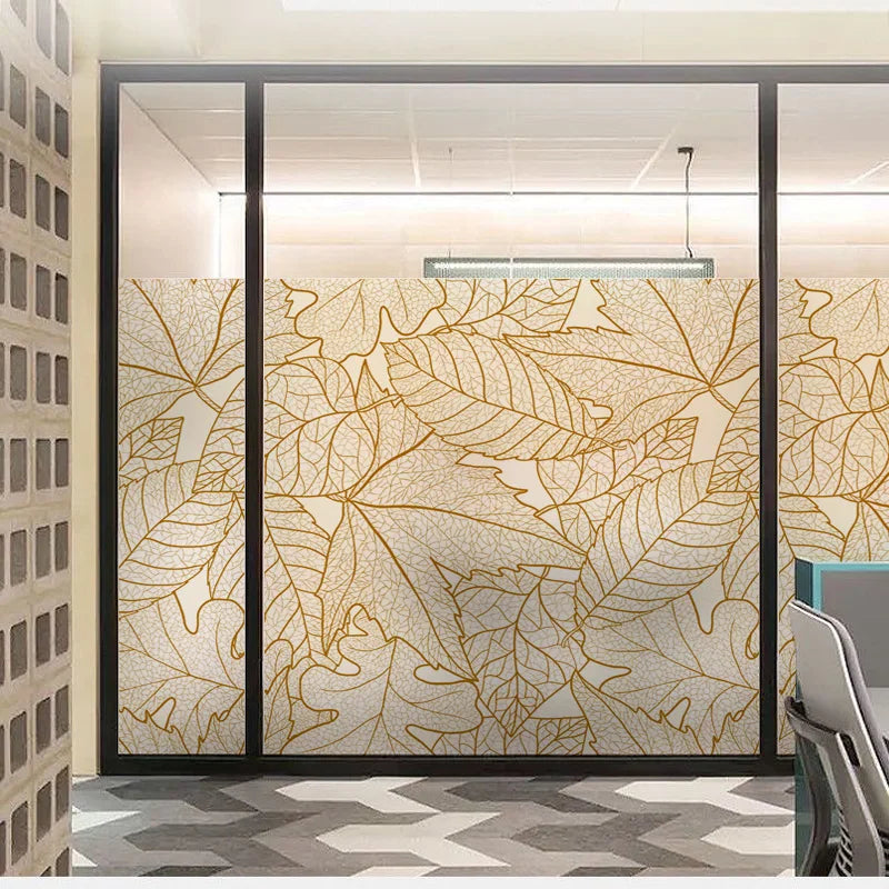 Customized Frosted Stained Glass Window Film, Art Deco Design Leaves,Static Cling, Remove Door Sticker,Home Decor