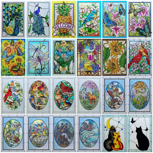 Customized Stained Glass Film Window Films Static Cling Frosted Sticker Church Peacock Birds Cat For Door Bathroom Home Decor
