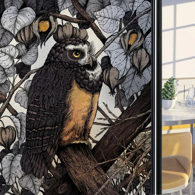 Frosted Stained Glass Window Film, Customized Art Deco Design, Birds Static Cling Sticker,Home Decor Foil, Treatment